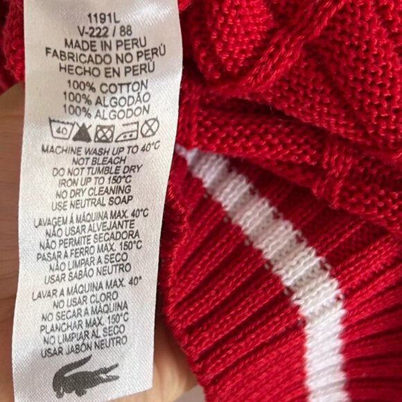 Lacoste Red White Knit Crew Neck Sweater - Picture 5 of 6